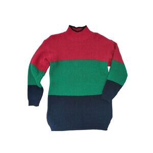 Vintage 80s Classix Colorblock Knit Sweater XS/S Mock Turtleneck Acrylic